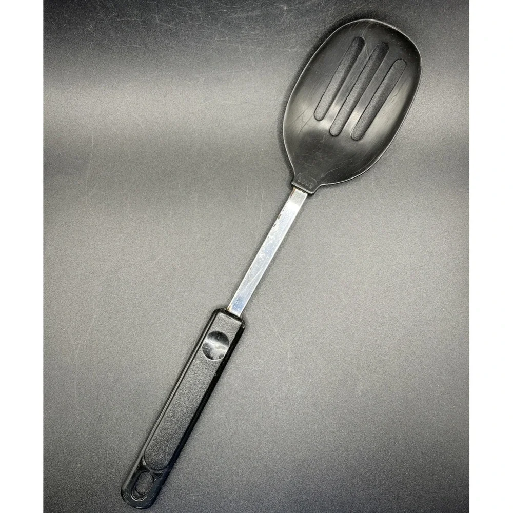Vtg EKCO Nylon Slotted Spoon Cooking Serving Black Heat Resistant 400° F 12